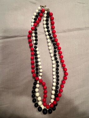 Vintage Gold-Link Beaded Necklaces Set in Red, Black & White